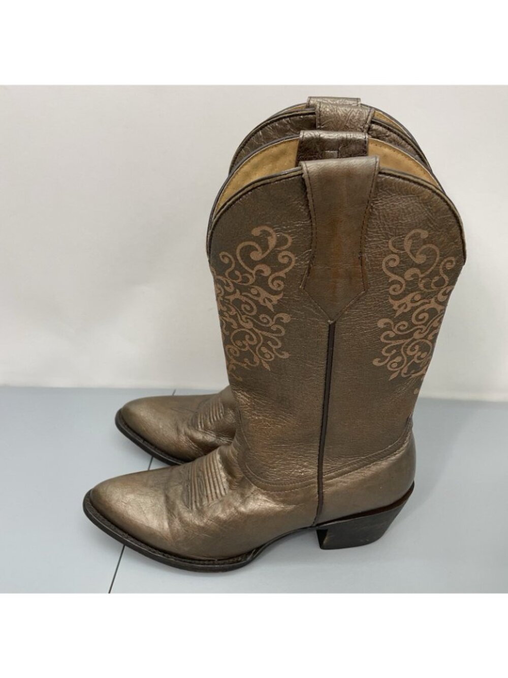 Shyanne Lola Cowgirl Cowboy Boots Western Distressed Bronze Metallic Womens 9.5 - Picture 6 of 15